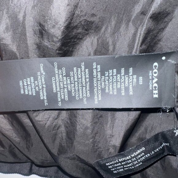 MINT Coach Down Short Puffer Jet Black Glossy Logo Warm Jacket XS - Picture 10 of 16